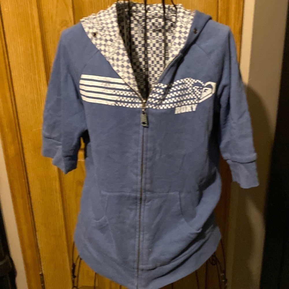 Roxy Women's REVERSIBLE Jacket Denim Blue Pockets Checkered Skater Vinta… - Picture 1 of 8